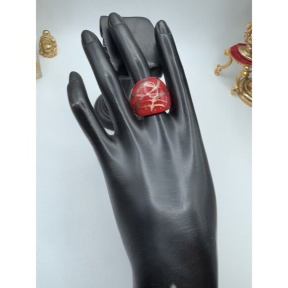 Copper-Red Glitter Metallic Lamp Work Glass Ring Domed Murano-Style Size 7.5 - Picture 3 of 10